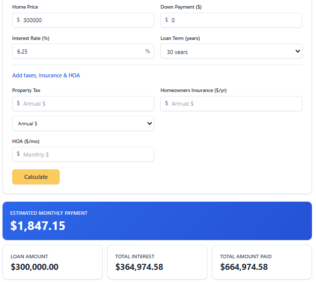 How to calculate monthly mortgage payment with mortgage formula