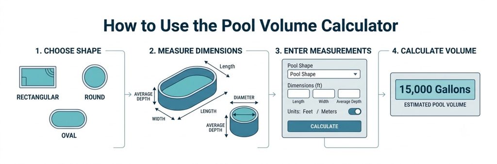 How to Use the swimming Pool Volume Calculator visual guide.