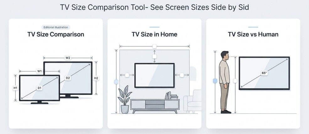 TV Size Comparison Tool- See Screen Sizes Side by Side and How to Use? complete guide.